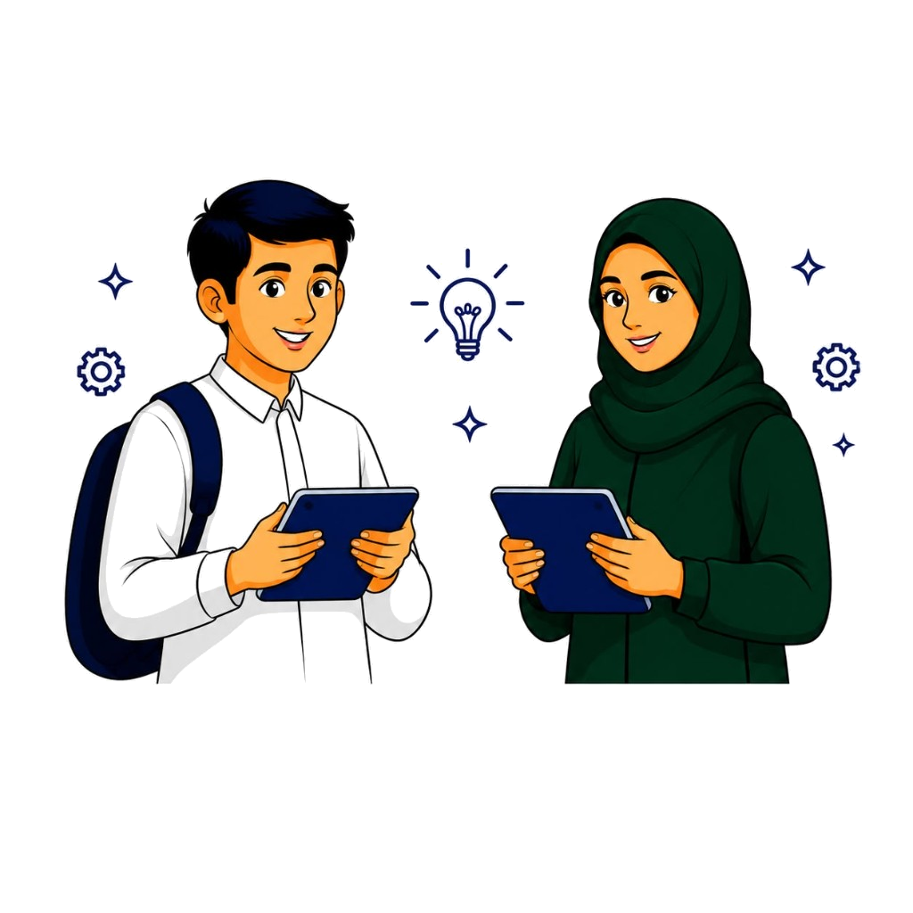 طلاب يستخدمون المنصة التعليمية